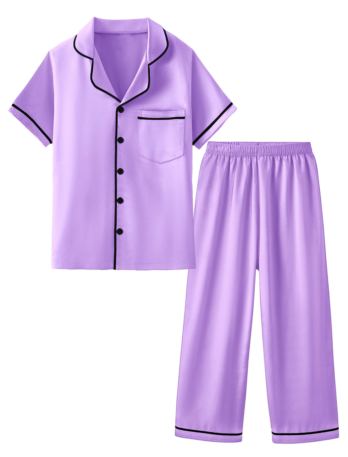 Mikrdoo Girls Satin Pajamas Button Down 2Piece PJs 3-16 Years