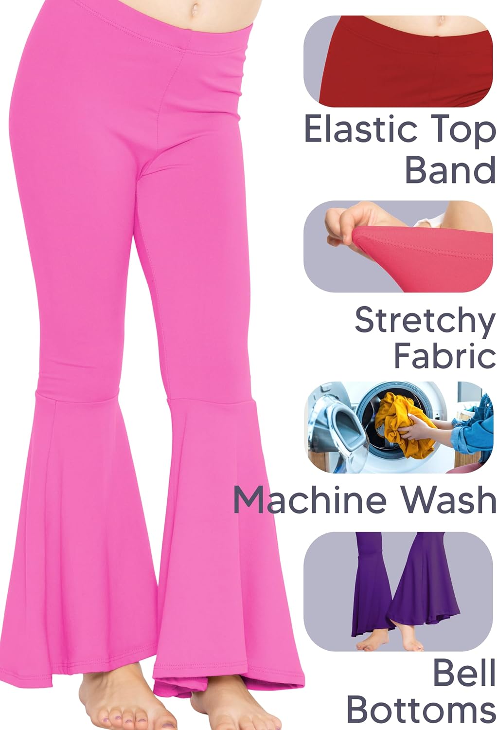 STRETCH IS COMFORT Girls Stretch Bell Bottoms Flare Pants Little | Big Kid Ruffle Bootcut Leggings | Sizes 2-14
