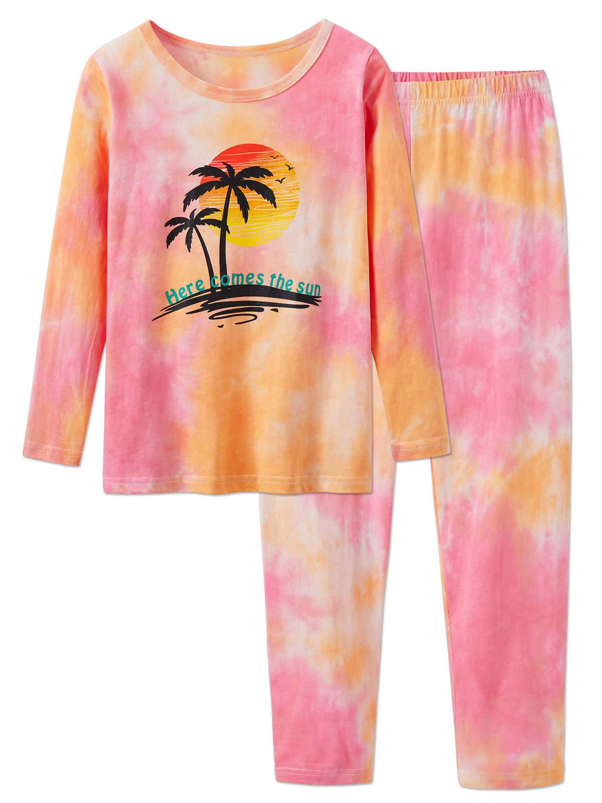 Beezizac Girls' 100% Cotton Pajama Set, Tie-Dye with Various Prints, 4T–18