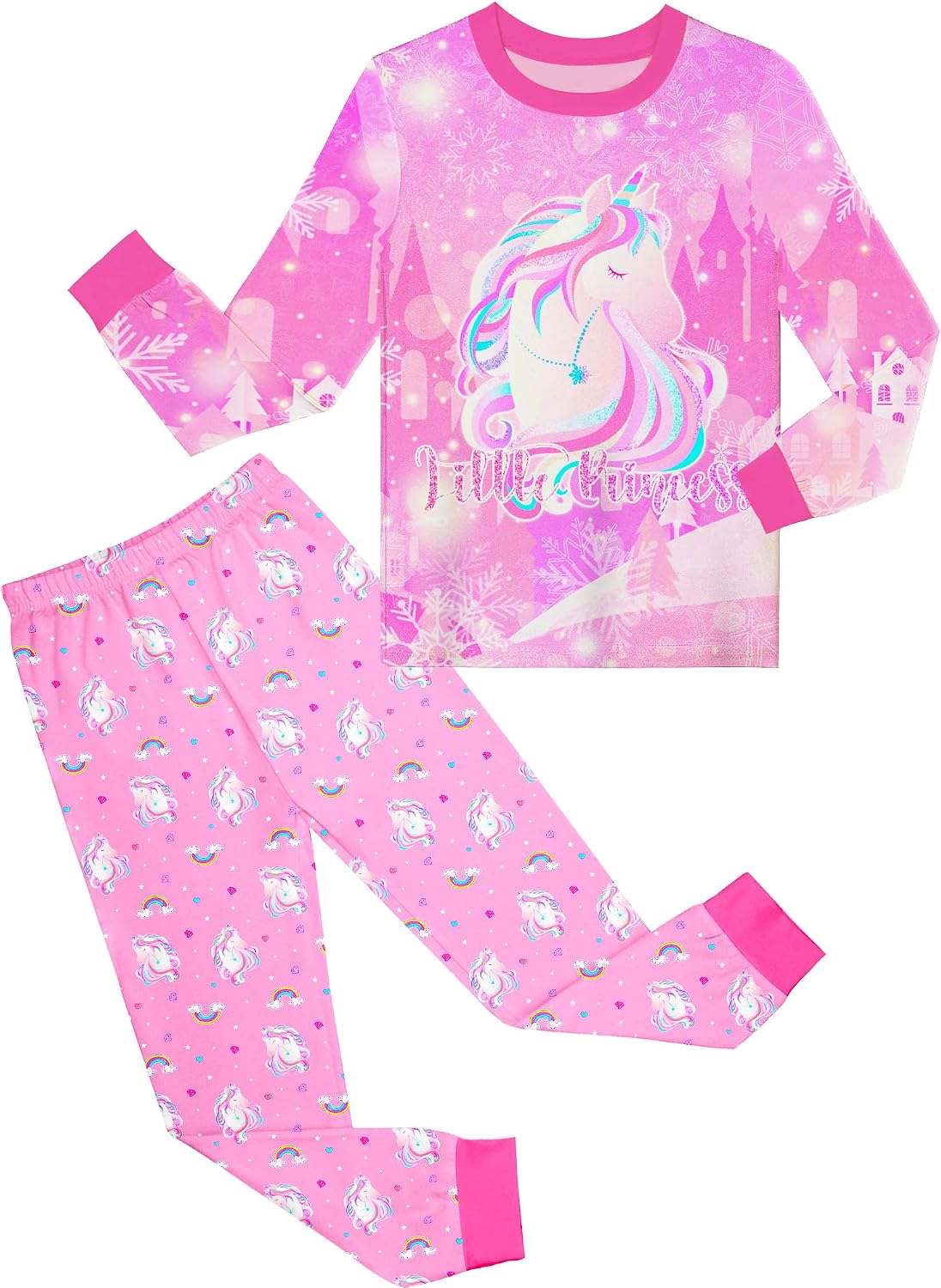 Sylfairy Girls Pajamas Set Sleepwear Rainbow Unicorn Pjs Toddler Long Sleeve Jammies Kids Sleepwear 3-12 Years