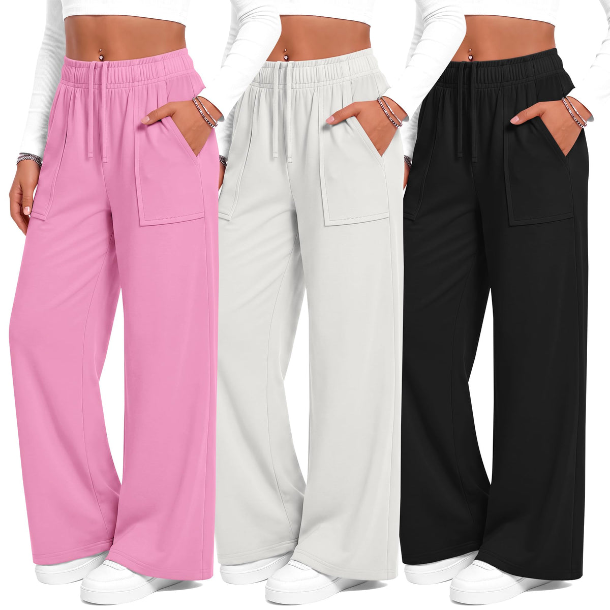 3 Pack Girls Wide Leg Pants Yoga Trousers