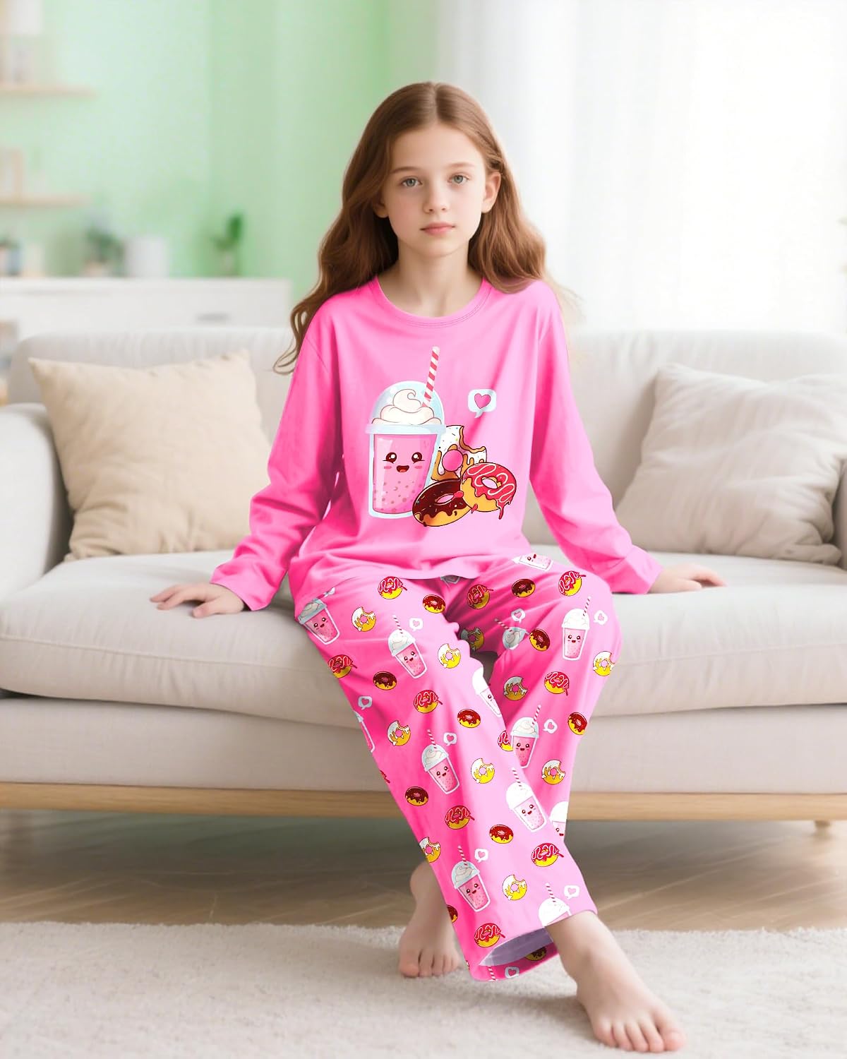 Sylfairy Girls Pajamas 2-Piece Pjs Set Kids Long Sleeve and Pants Jammies Casual Wear Girls' Sleepwear Lounge Clothes Big Kid