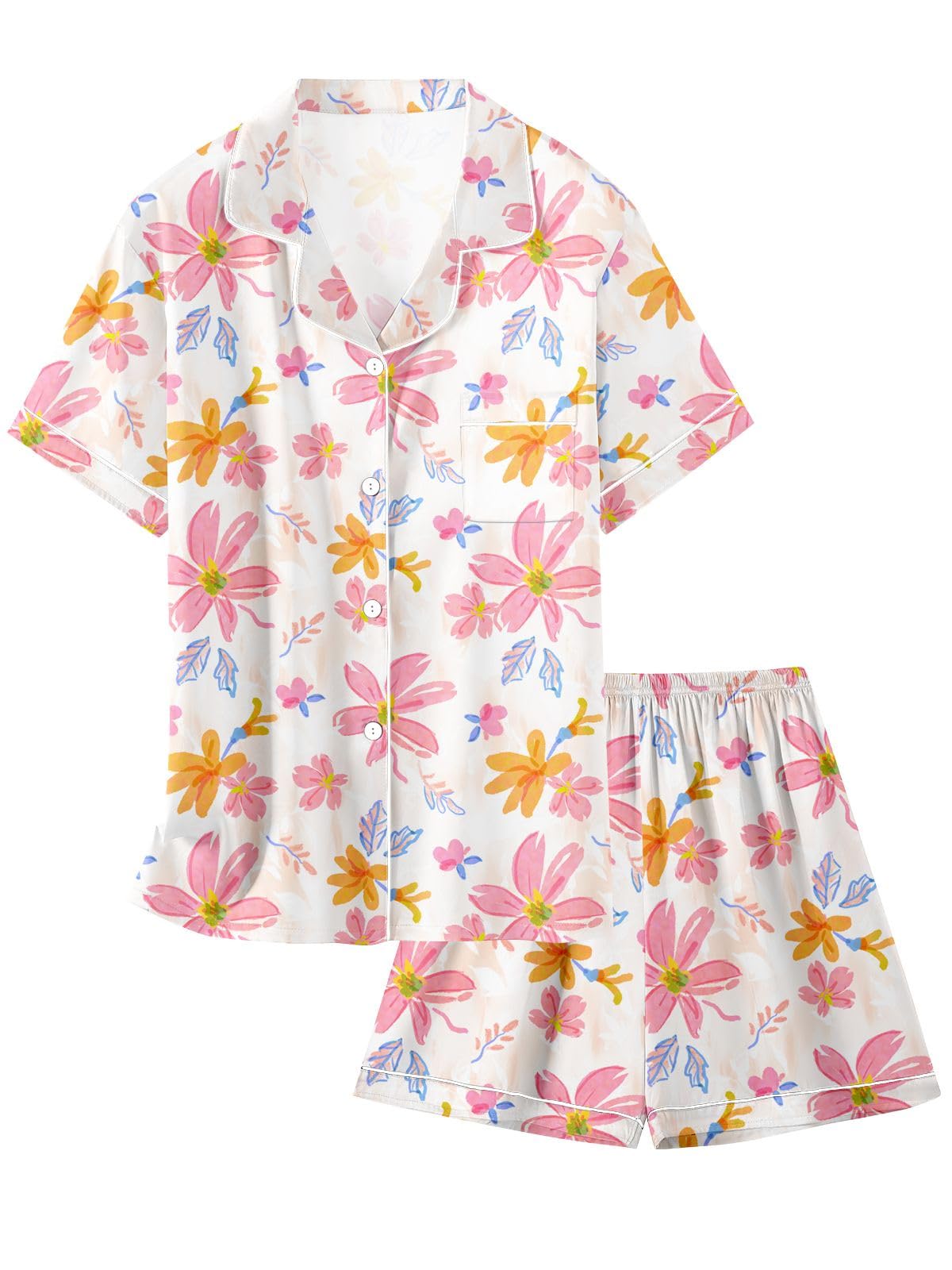 Girls & Womens Satin Pajamas Set, Silk Button-Down Sleepwear 2 Piece Nightwear, 3 Years - Women XXL