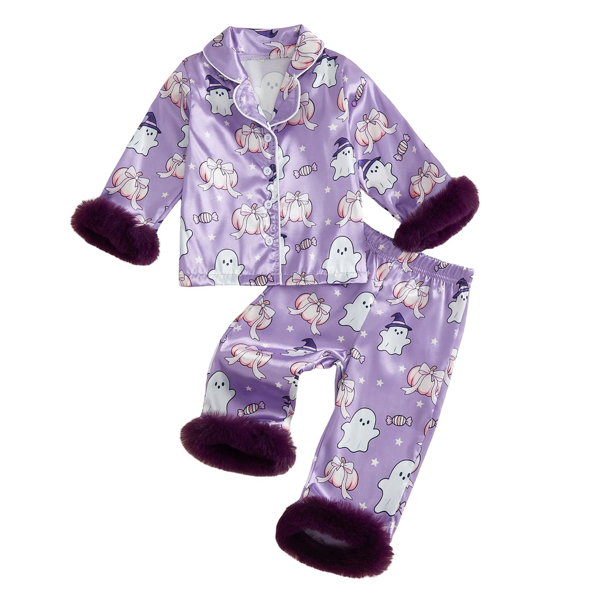 Hnyenmcko Kids Toddler Girl Halloween Pajamas Satin Shirts Pants Pjs Set