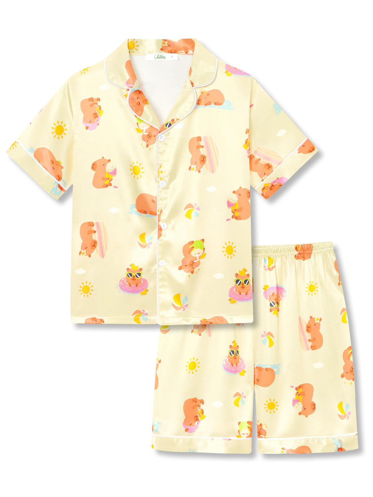 Tebbis Girls Silky Satin Pajamas Short Sleeve Button-Up Set Size 6/7-16