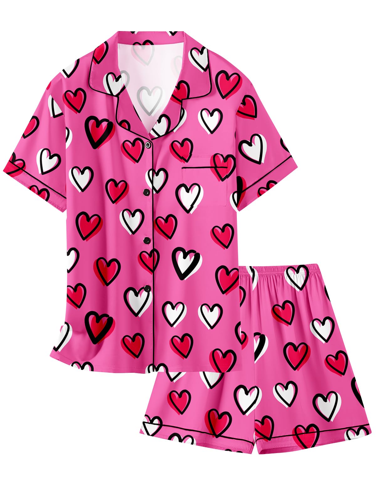 Schbbbta Girls Womens Pajamas, Satin Silky Pjs Set Kids 2Pcs Button-Down Nightwear Sleepwear Gift for Mommy and me