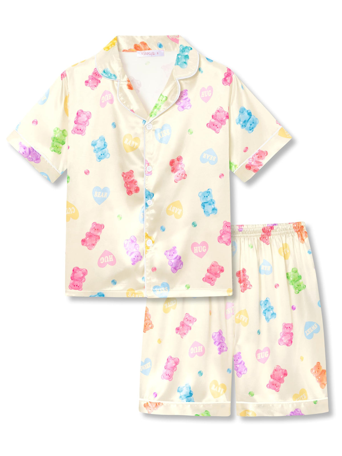 Topgal Girls Satin Pajamas, Short Sleeve Shorts Button Up, Size 6-16