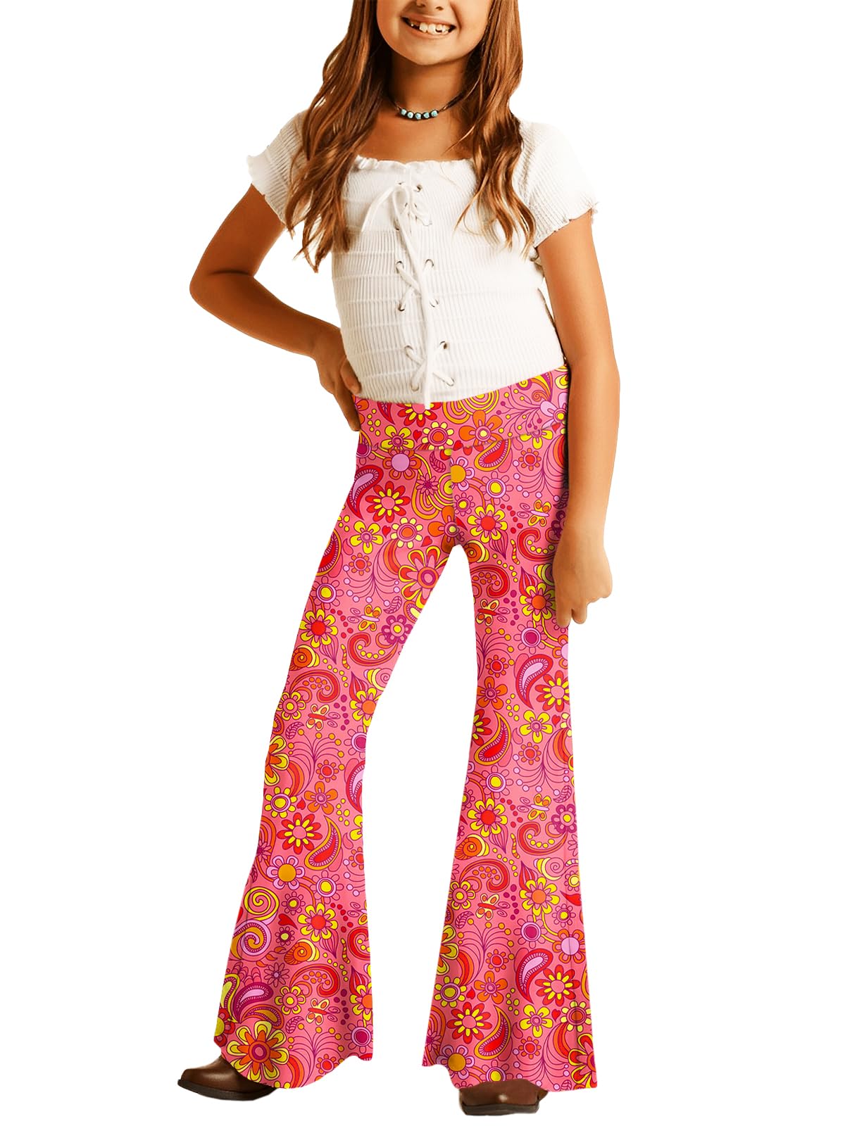 Deerose Girls Halloween Hippie Bell Bottom Pants High Waist Flare Pants 5-14 Years