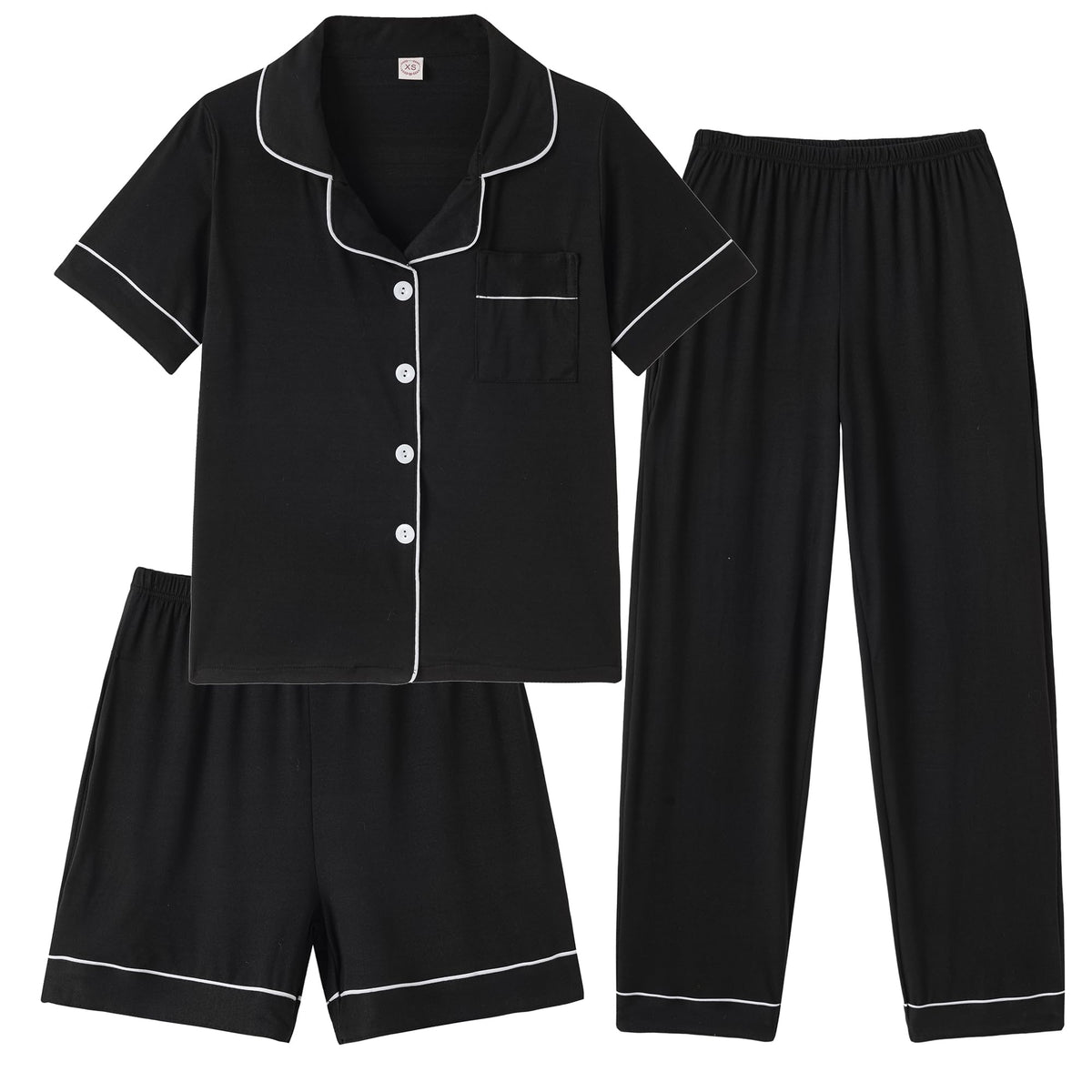 Hupohoi Girls Pajamas 3 Piece Button Down Sleepwear Outfit with Pockets PJS