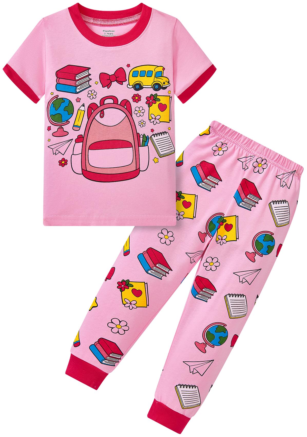 Popshion Little Girls Mermaid Pajamas 2 Piece Set 100% Cotton Sleepwear Toddler Clothes for Kids Baby Ladybug Style PJs