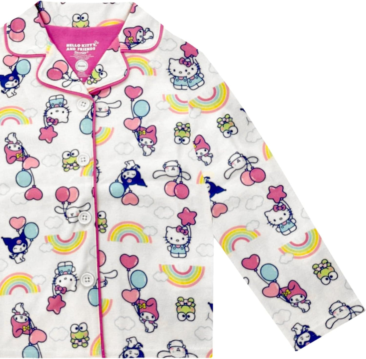 Hello Kitty Girls Pajama Set - 2 Piece Cozy Girls Pjs Button Down Long Sleeve & Pants For Kids - Official Product