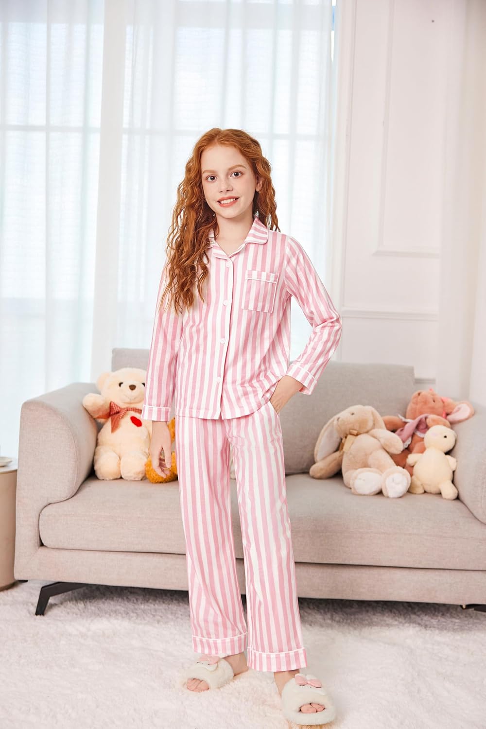 Arshiner Pajamas Set for Girls Long Sleeve Lounge Set Button Down Pj Sets