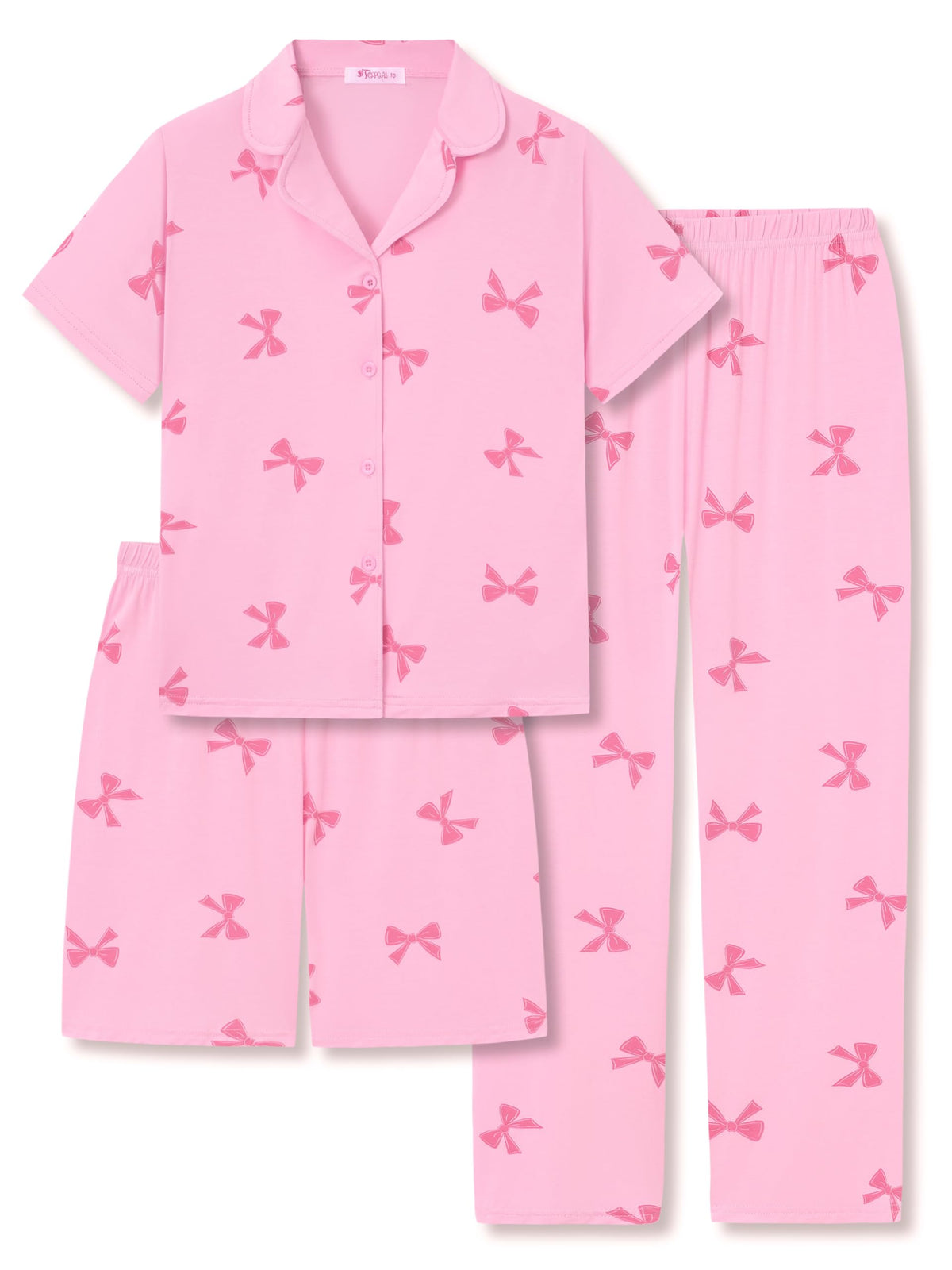 Topgal Girls 3-Piece Graphic Pajamas, Modal Button Up Lapel PJs, Sizes 6-18