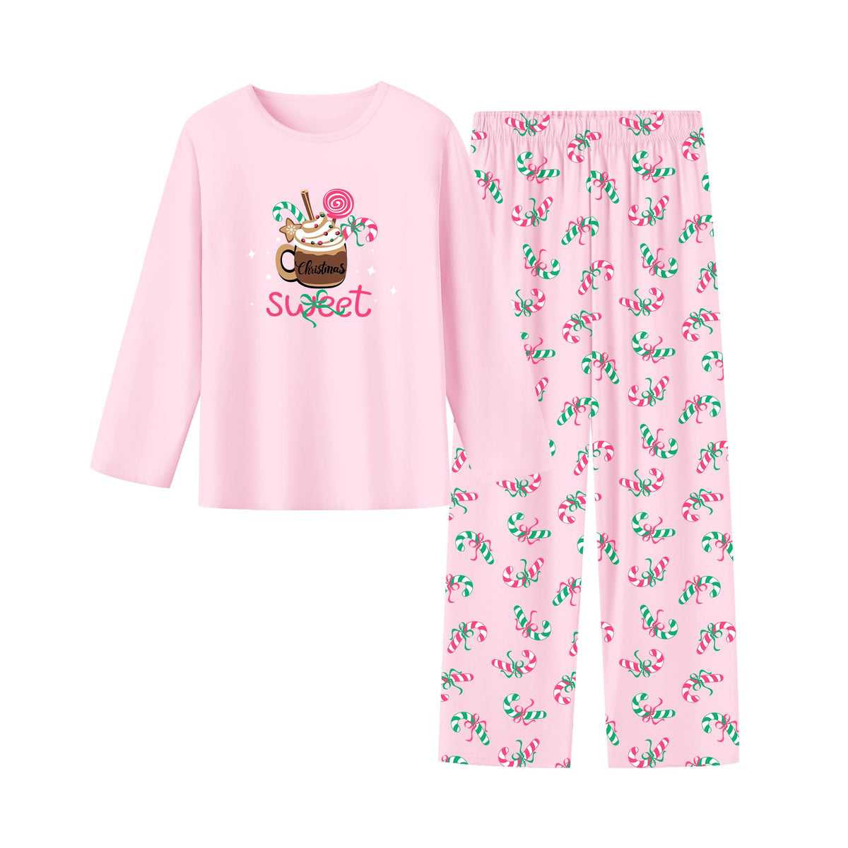 Umeyda 2-Piece Pajama Set for Girls, 100% Cotton Cartoon Pattern Sleepwear Pjs Set Size 5-14