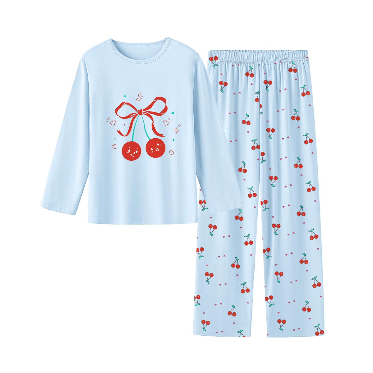 Umeyda 2-Piece Pajama Set for Girls, 100% Cotton Cartoon Pattern Sleepwear Pjs Set Size 5-14