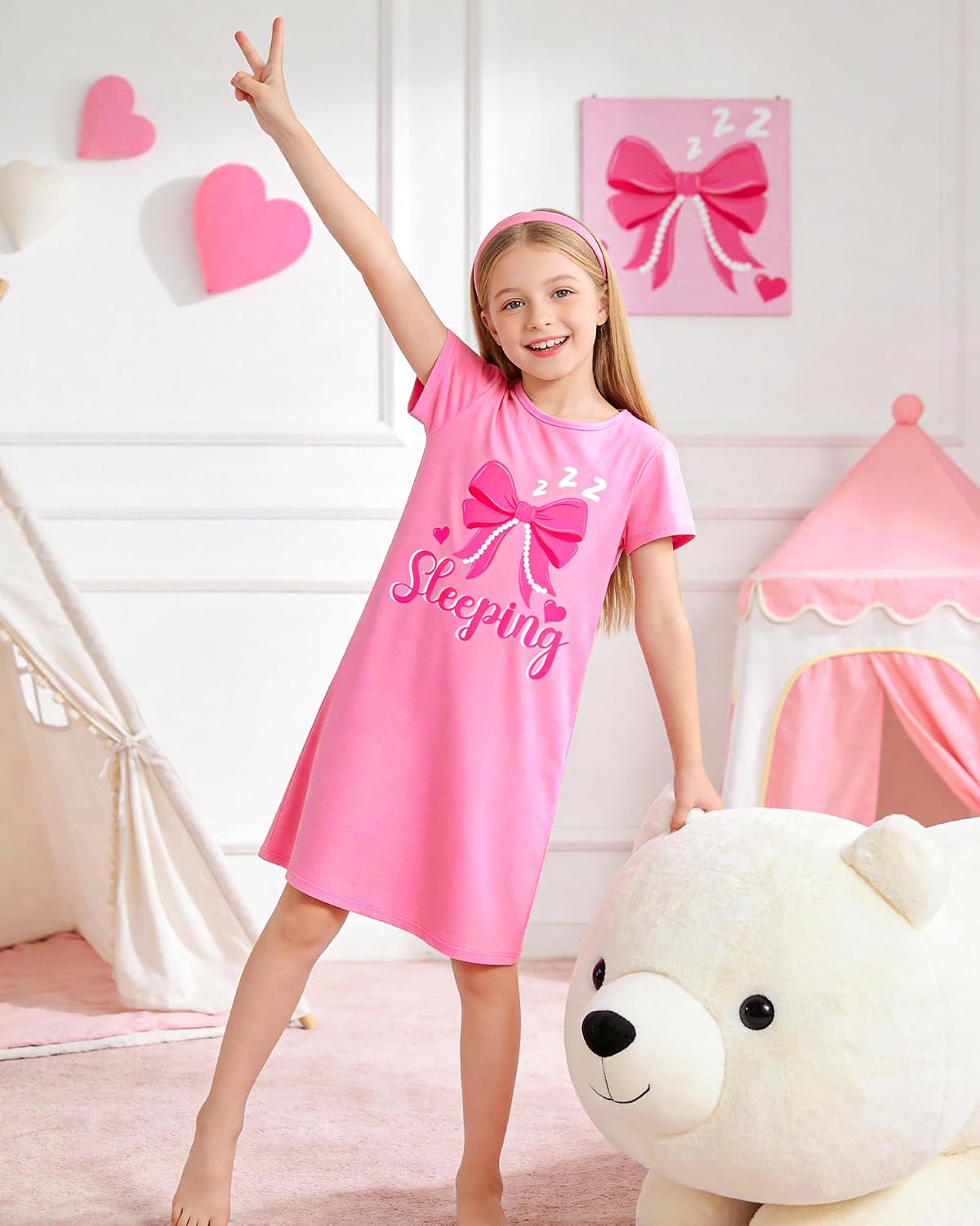Sylfairy 2Pcs Girls Nightgowns Kids Pajamas Princess Nightgown Dress Sleepwear for Toddler Little Girls Nightdress