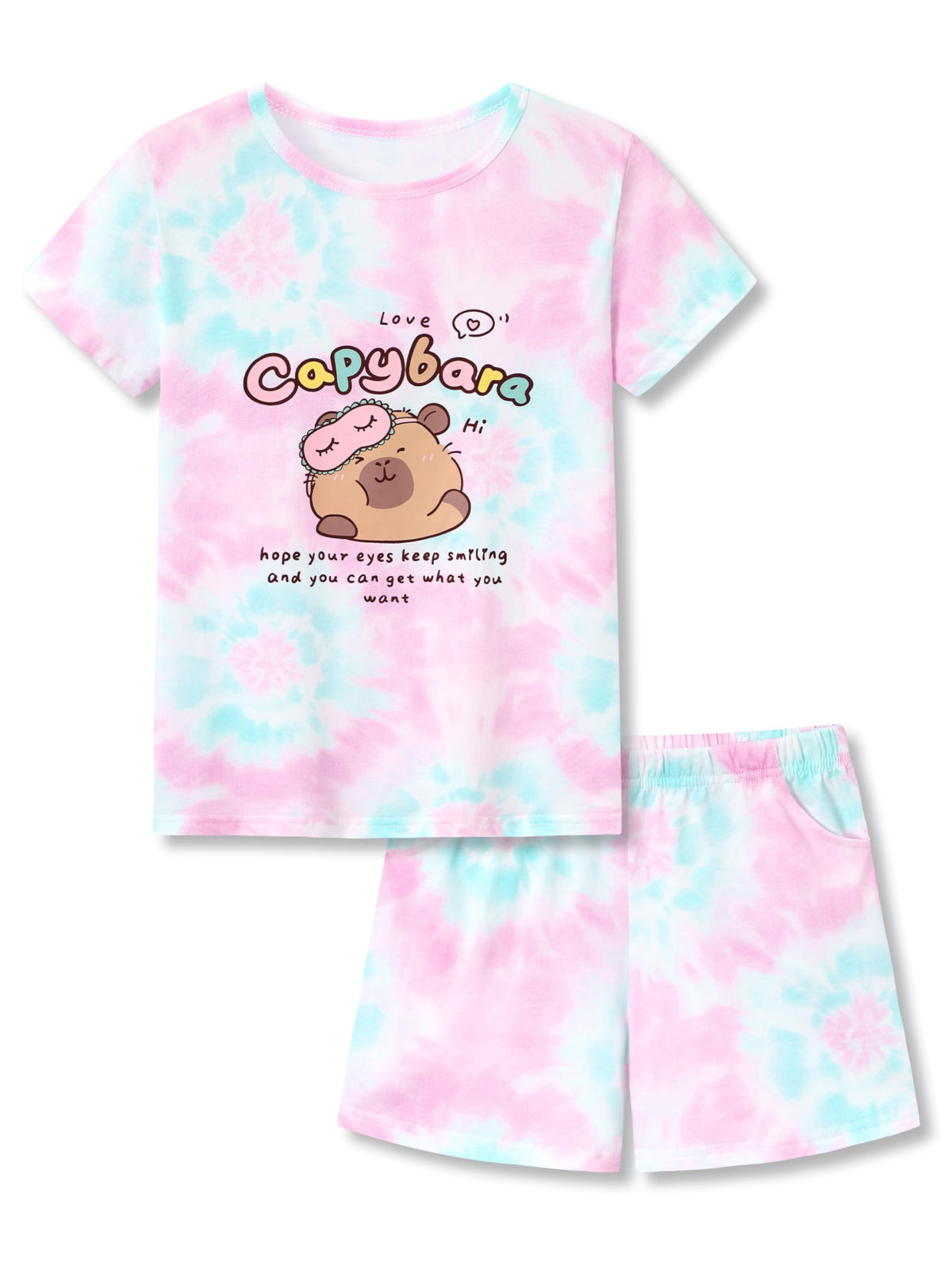 Beezizac Girls' Tie Dye Pajamas, 100% Cotton Sleepover Theme, Size 4T-18
