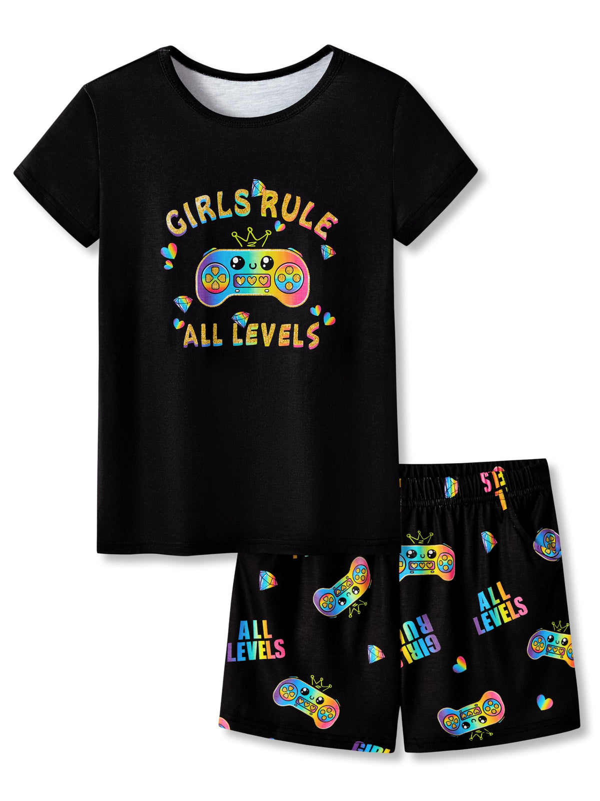 Topgal Girls Summer Pajama Set Cute Prints Short Sleeves Shorts Size 6-18