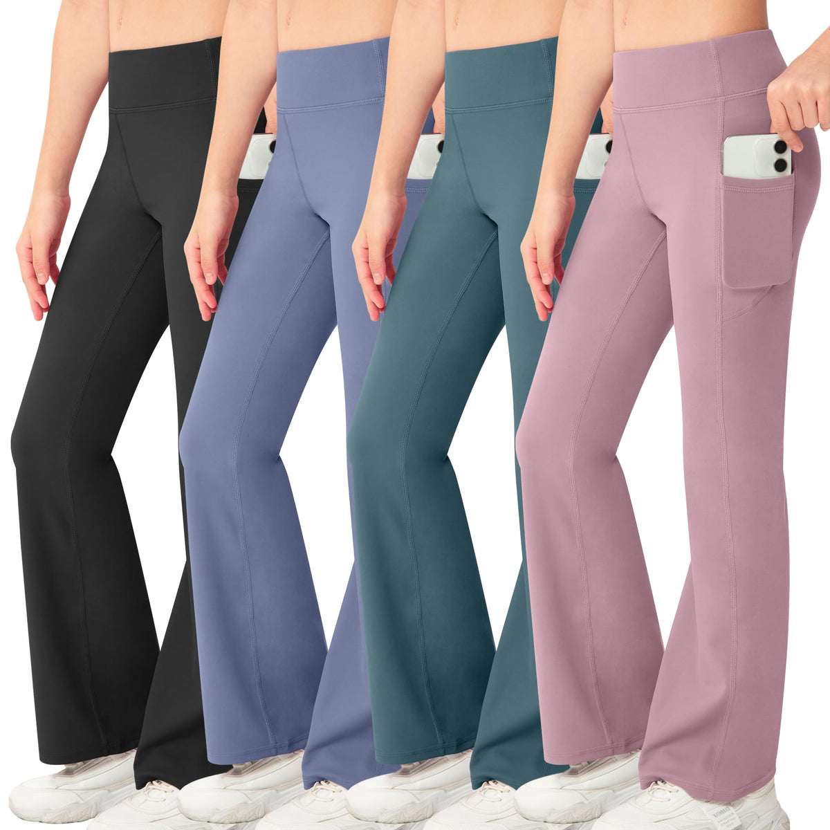 NORMOV Girl's Bootcut Yoga Pants with Pockets,High Waisted Casual Kids Bell Bottoms Pants