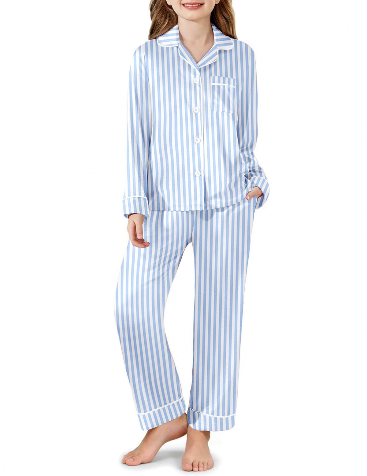 Arshiner Girls Pajamas Satin Pajama Set 2 Piece Pjs Button Down Sleepwear