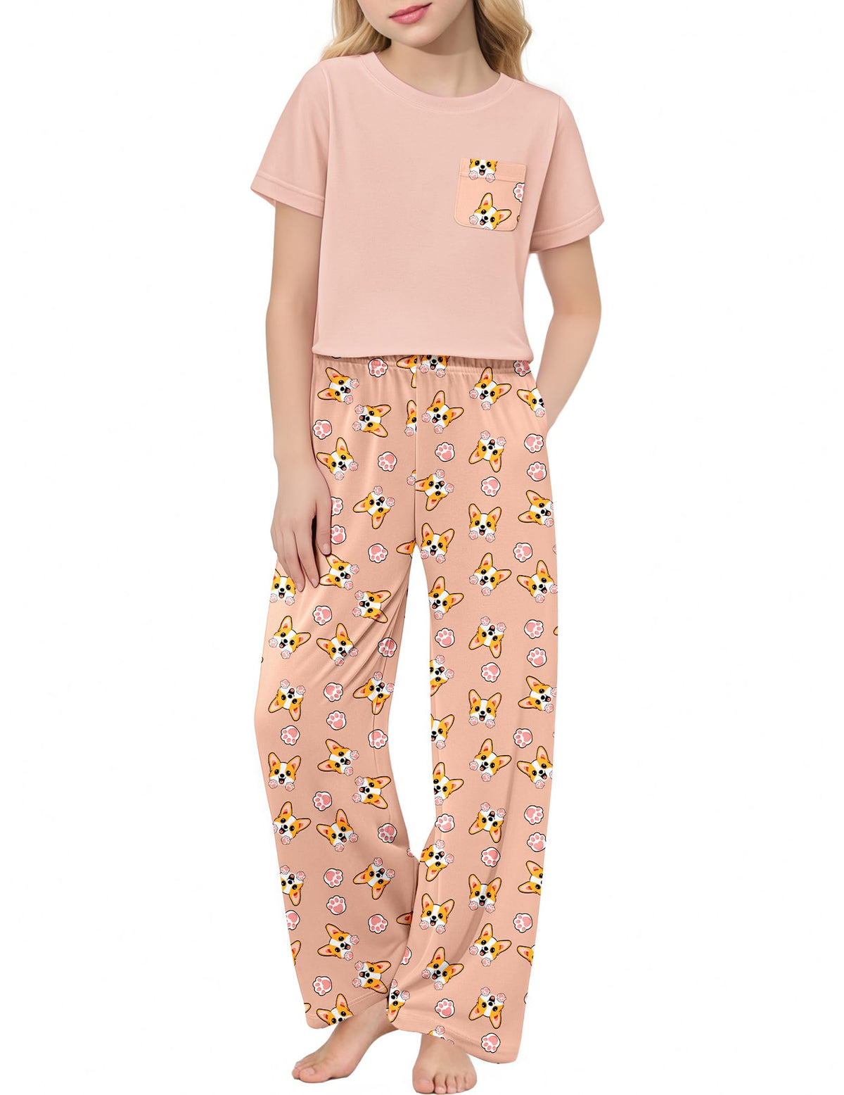 Arshiner Girls' Sleepwear Short Sleeve Long Pants Pajamas Sets Soft Pjs