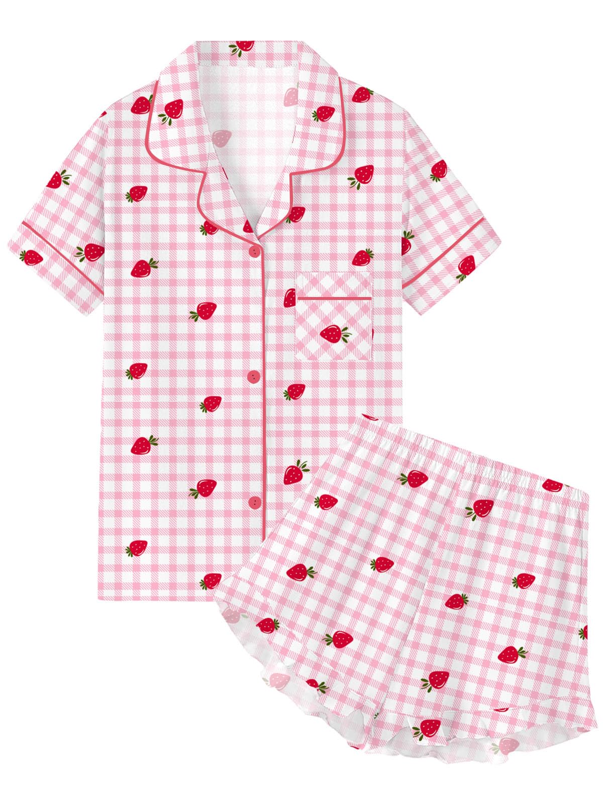 QZH.DUAO Girls & Women Pajama Sets Cotton Sleepwear Button Down Short Sleeve With Ruffle Shorts PJS 5 Years-Large