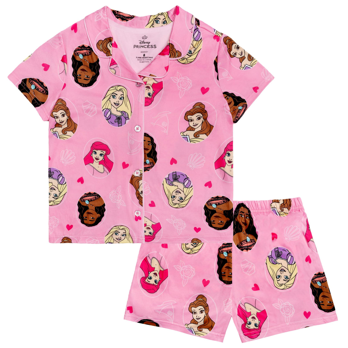 Disney girls 2-piece Loose-fit Button Down Matching Pajama Set, Soft & Cute for Kids