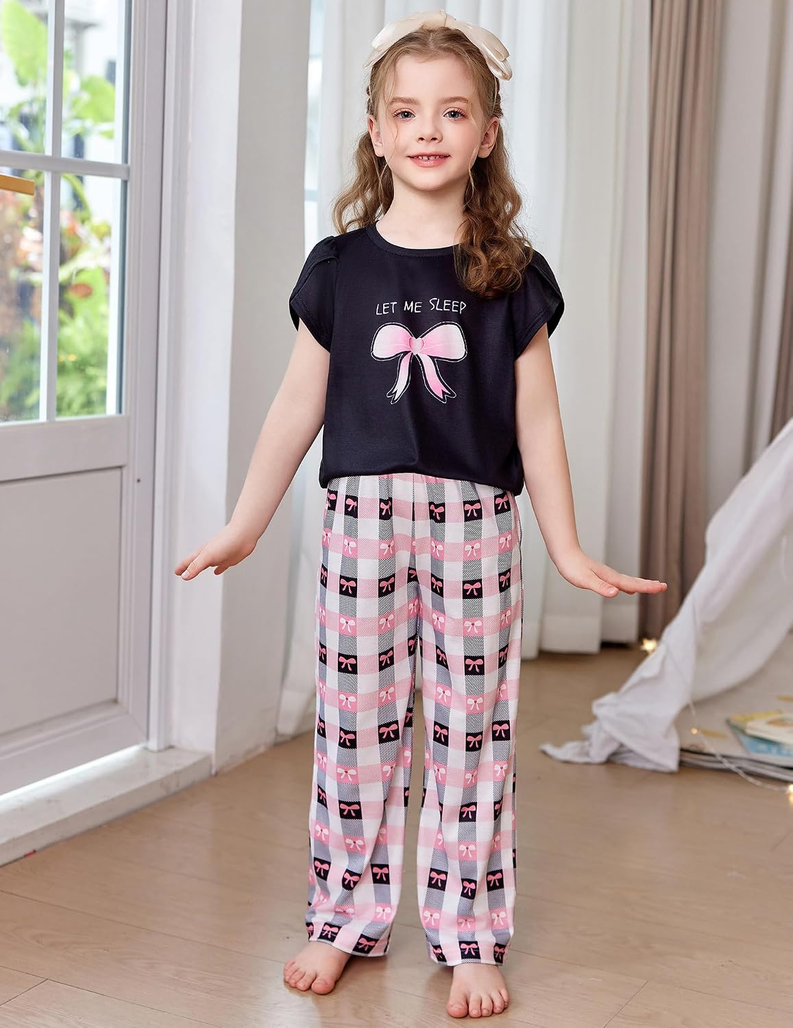 Arshiner Pajamas for Girls Short Sleeve Long Pants Pjs Cute Soft Lounge