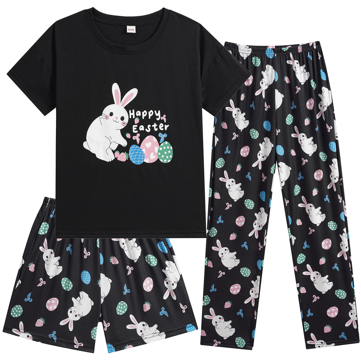 Hupohoi Girls Pajama Sets Summer Short Sleeve With Shorts & Pants Sleepwear