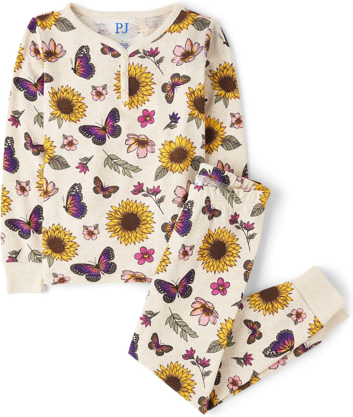 The Children's Place Girls' 100% Cotton Long Sleeve Top and Pants, 2 Piece Pajama Set