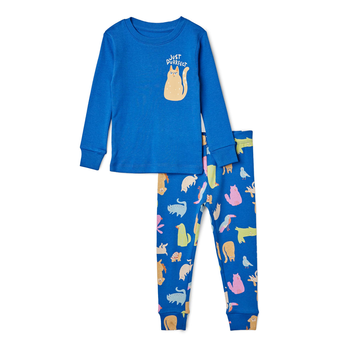 Amazon Essentials Girls' Snug-Fit Cotton Pajama Set, Long-Sleeve T-Shirt and Pants