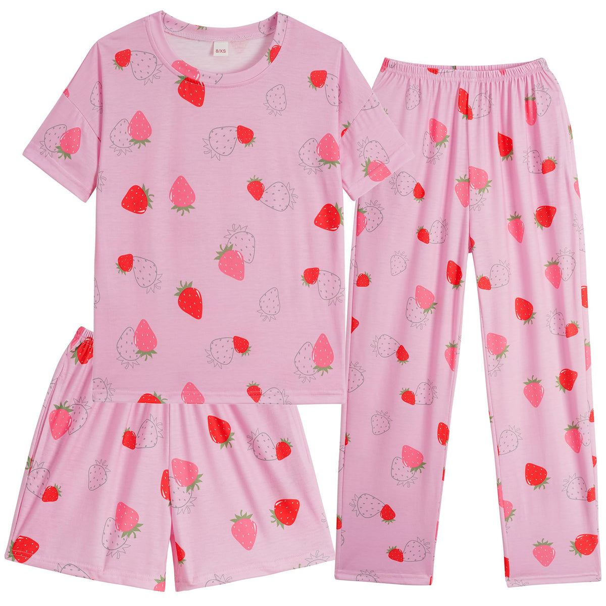 Hupohoi Girls Pajama Sets Summer Short Sleeve With Shorts & Pants Sleepwear