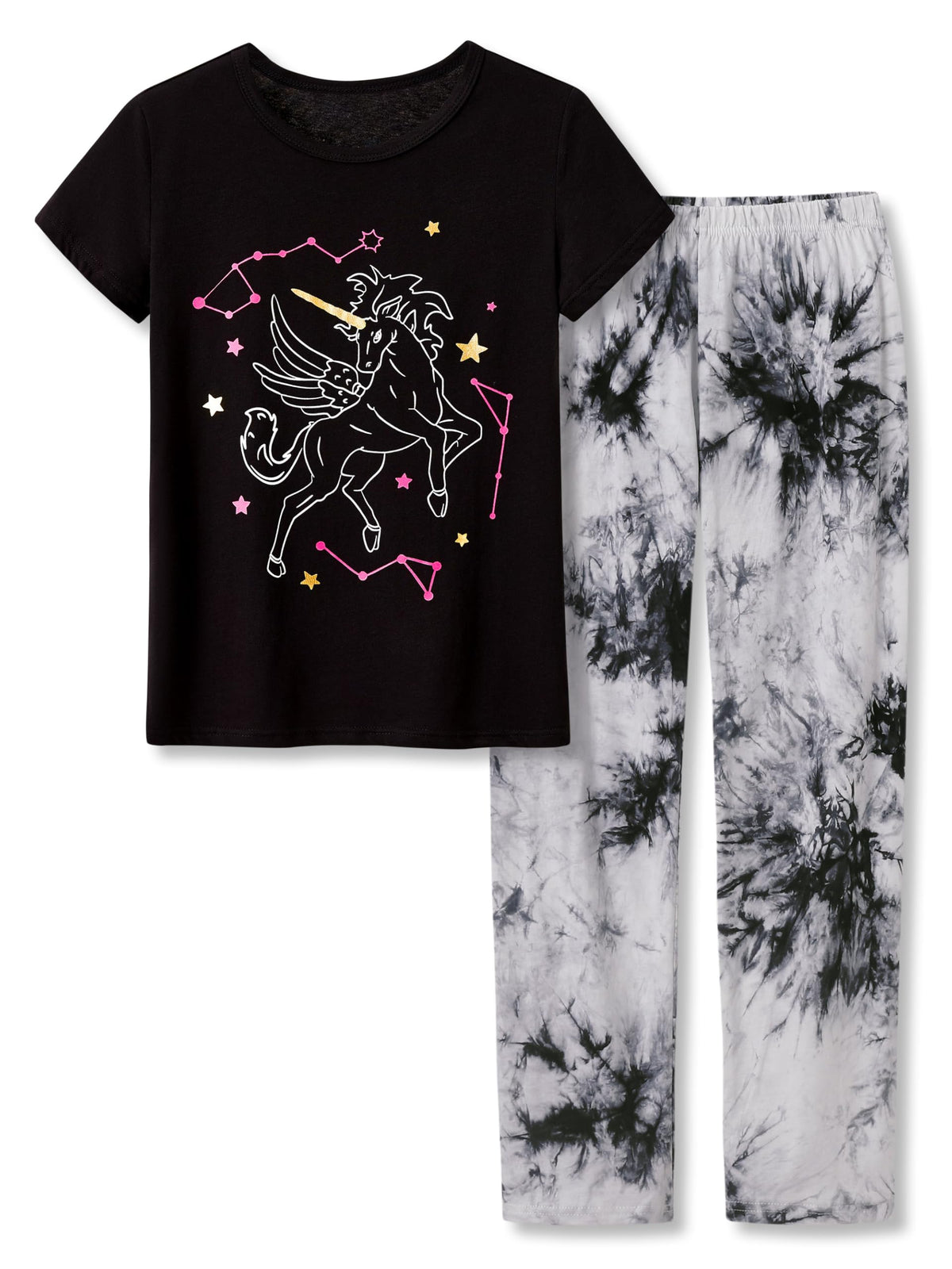 Beezizac Girls' 100% Cotton Pajama Set, Tie-Dye with Various Prints, 4T–18