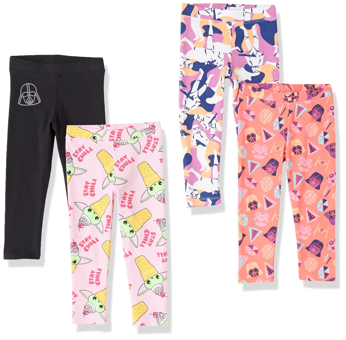Amazon Essentials Disney | Marvel | Star Wars | Frozen | Princess Girls and Toddlers' Cotton Stretch Leggings, Multipacks