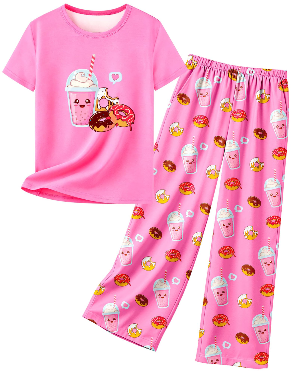 Girls Pajamas Short Sleeve Pants Pjs for Big Girls Sleepwear Kids Jammies Sets Cute Soft Loungewear Size 7-14