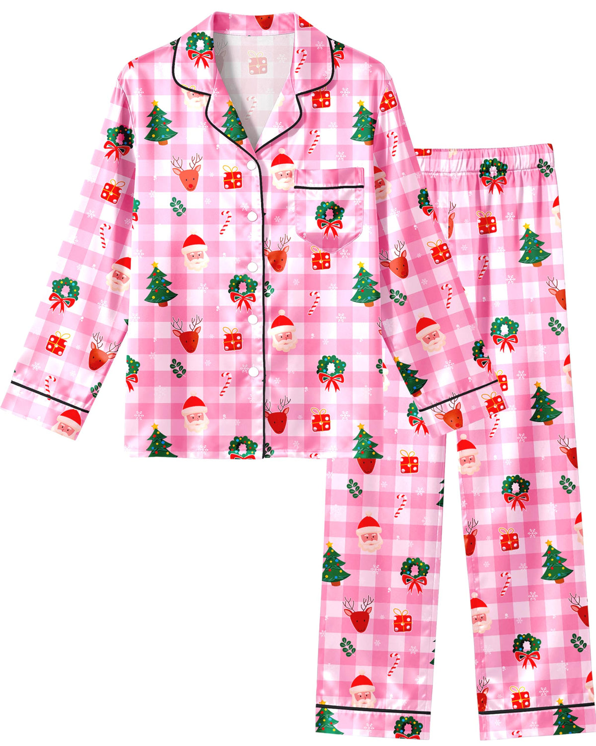 Sylfairy Pajamas Cute Girls Silk Pj Set Long Sleeve and Pants Button Down Sleepwear Lounge Sets for Kids