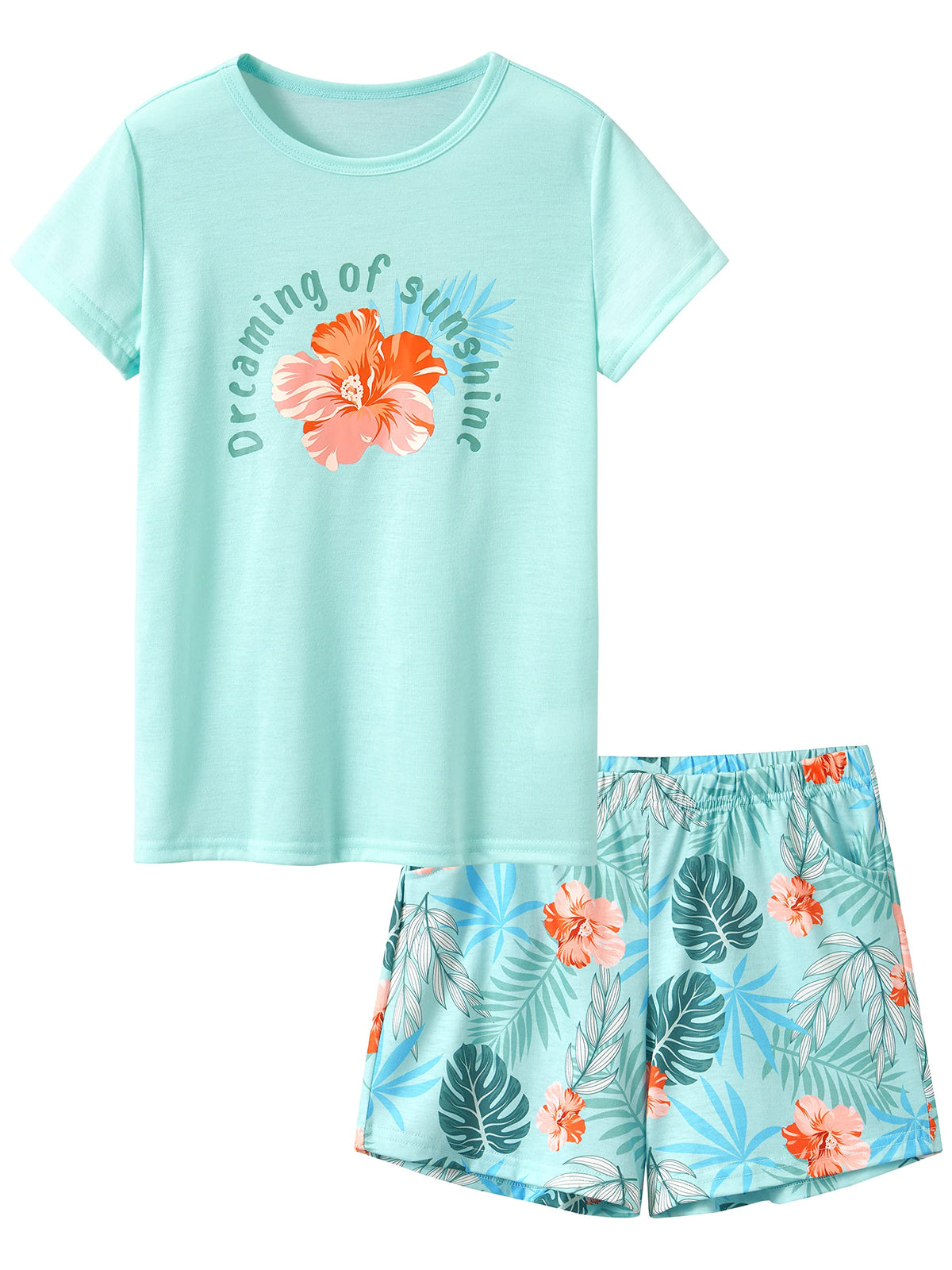 Tebbis Girls Pajama Set Tie Dye Cute Prints Tee & Shorts Sizes 6-18