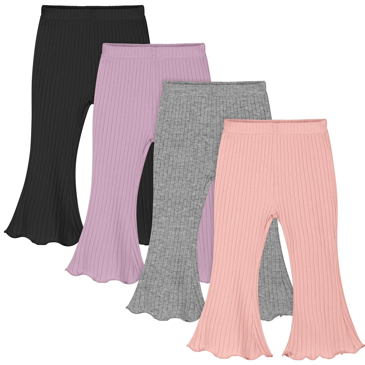 Resinta 4 Packs Baby Girl Flare Pants Cotton Solid Ribbed Bell Bottoms