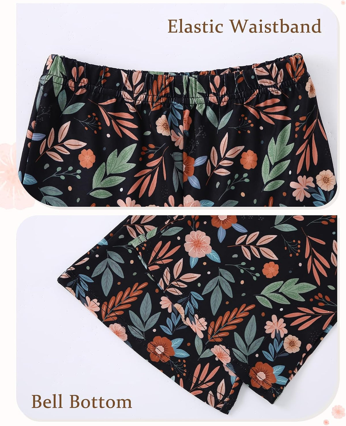 SANMIO Toddler Girls Clothes Fall Long Sleeve Top Floral Flare Pants 2Pcs