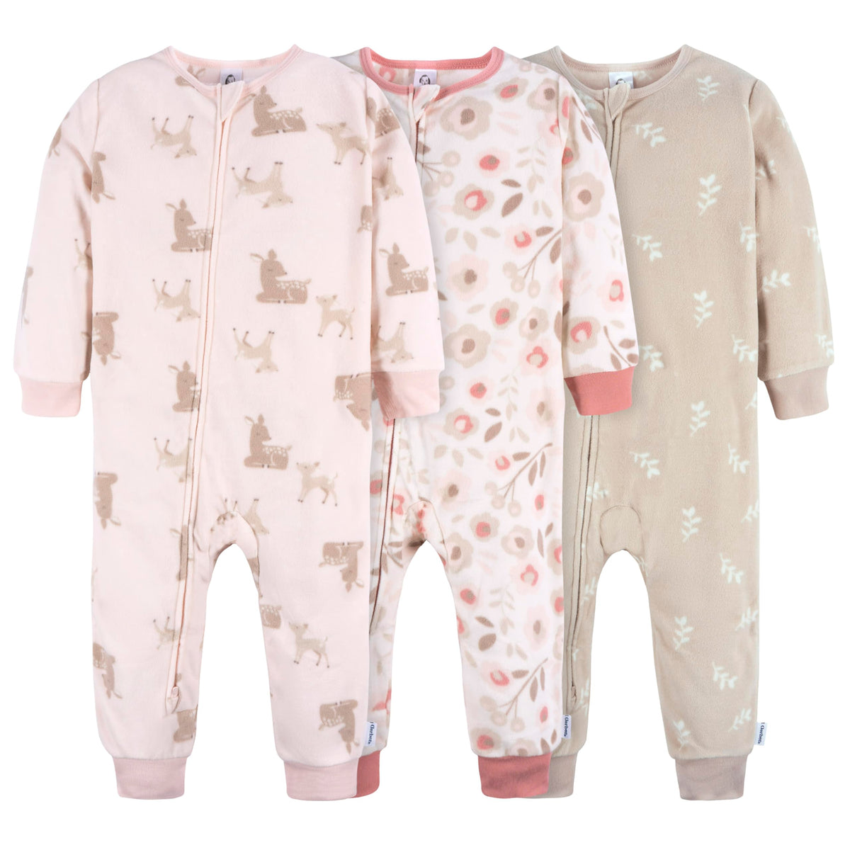 Gerber Baby & Toddler Girls Loose Fit Fleece Footless Pajamas 3-Pack