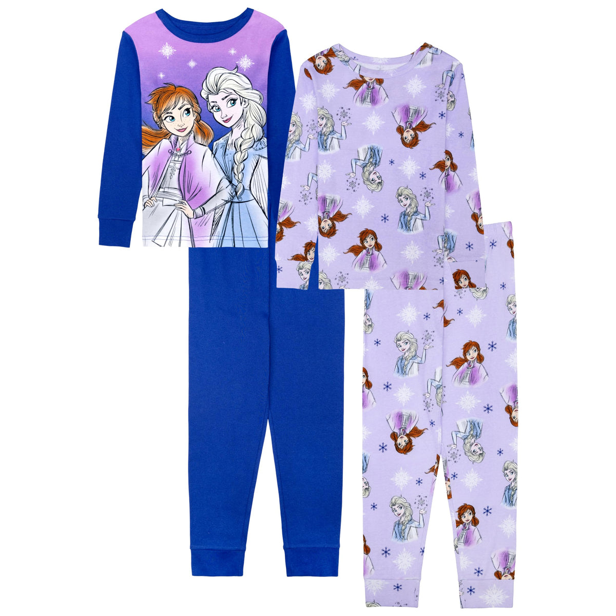 Disney Girls' 4-piece Snug-fit Cotton Pajama Set, Matching Pajamas