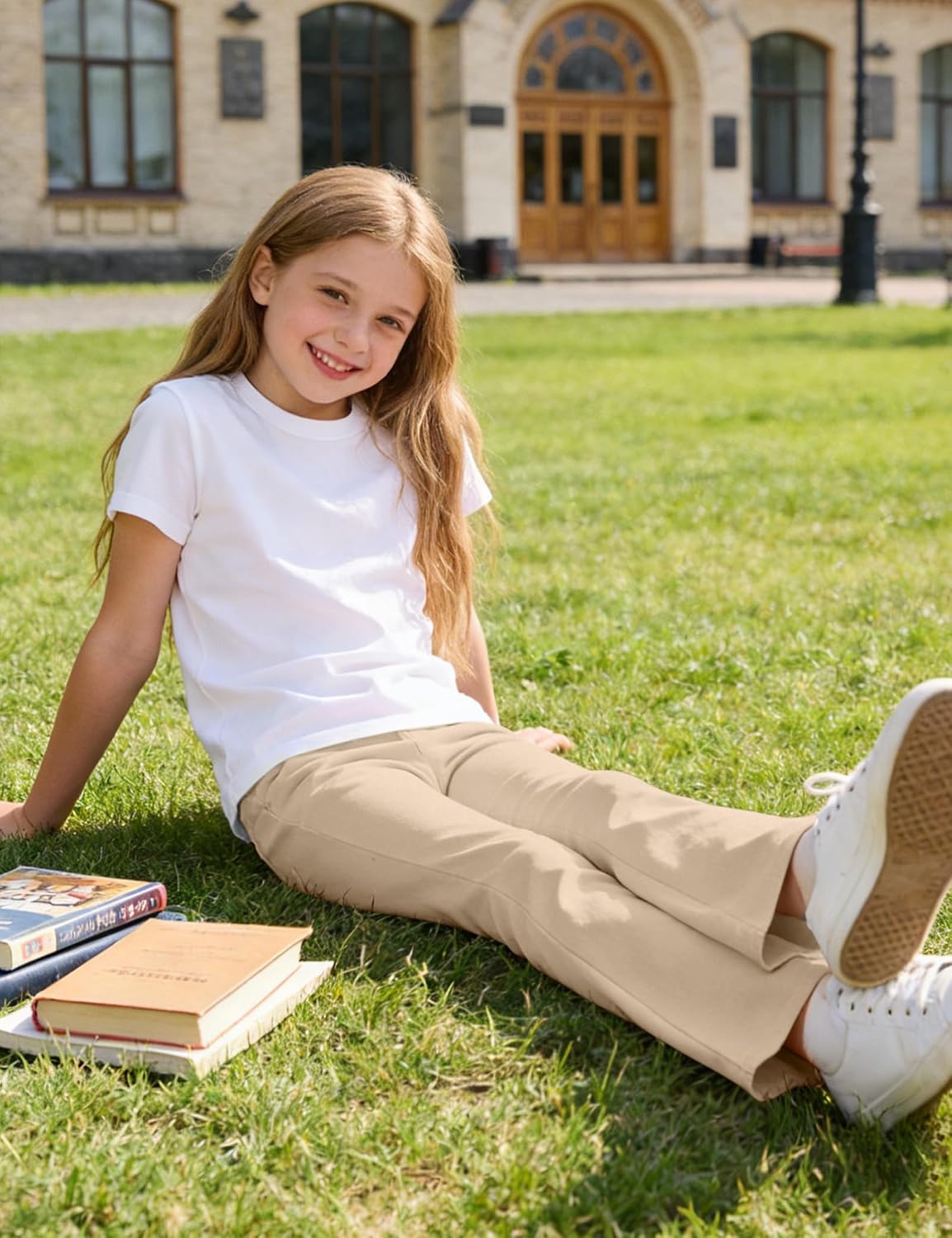 KEREDA 3 Pack School Uniform Pants for Girls Flare Bell Bottoms Leggings