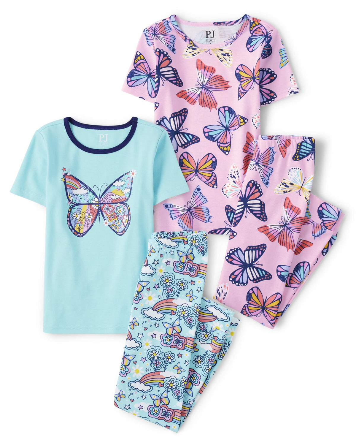 The Children's Place Girls' 100% Cotton Short Sleeve Top and Pants,2 Piece Pajama Set