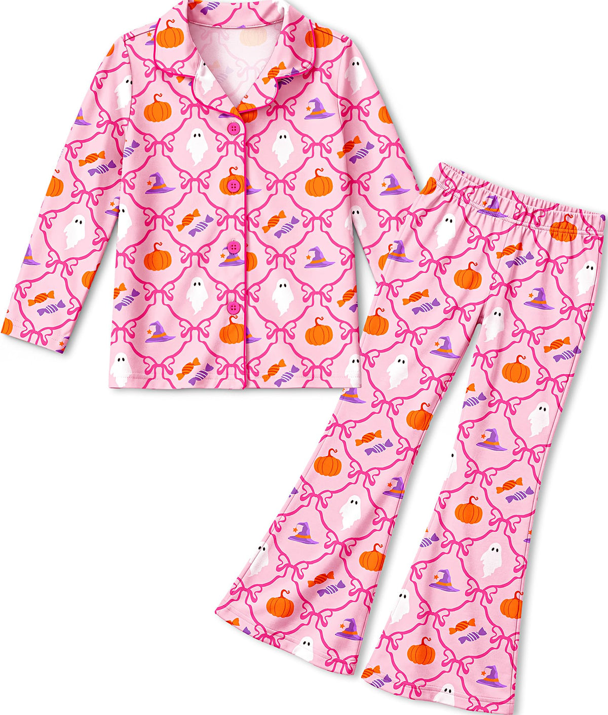Petite&Me Girls Pajamas, Long Sleeve Button Up Set with Flared Pants 6T-14T