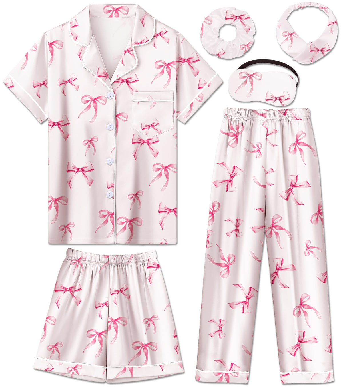 Silk Pajamas for Girls Satin Pajama Kids 3Pcs Short Sleeve Pjs Set