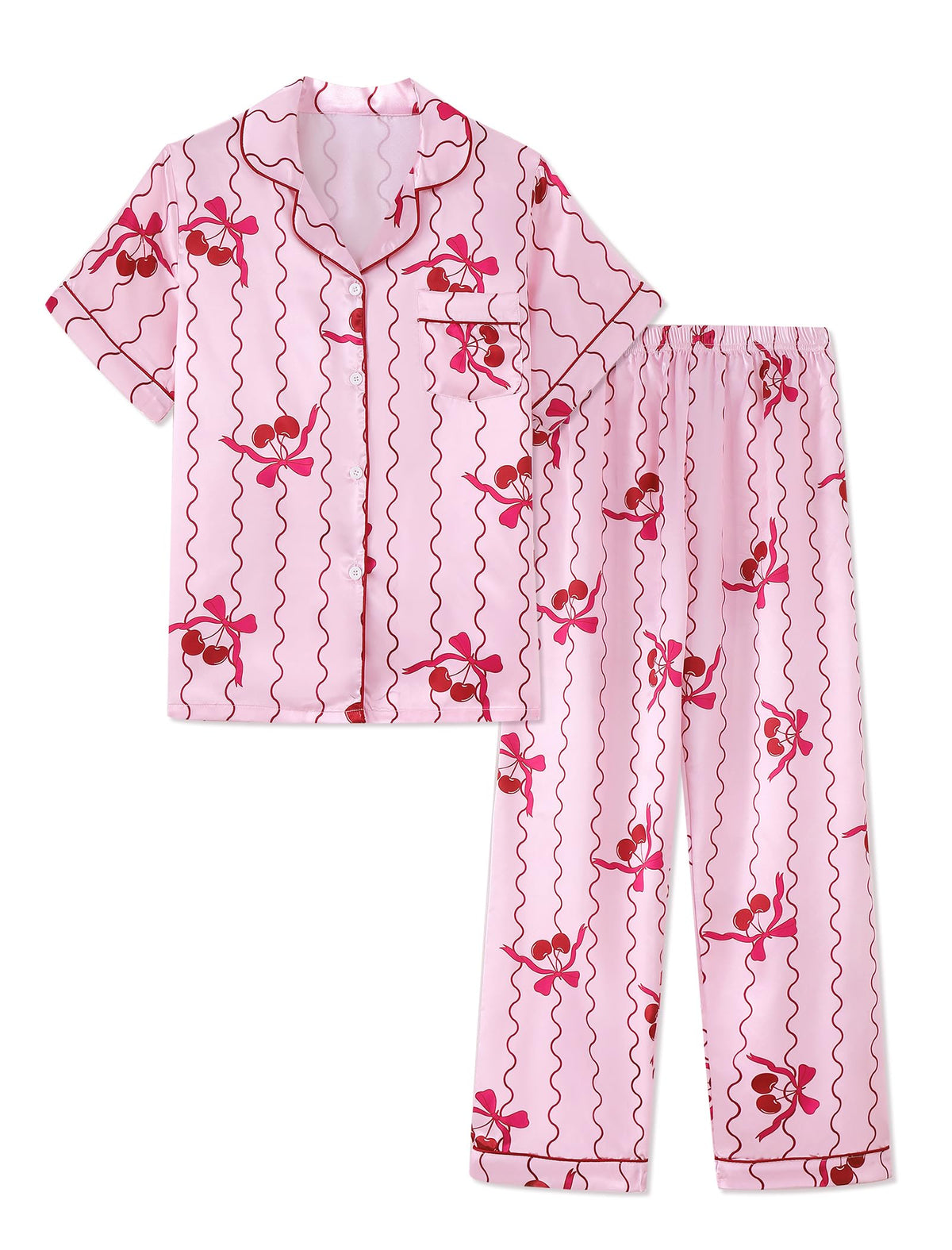 Mikrdoo Girls Satin Pajamas Button Down 2Piece PJs 3-16 Years
