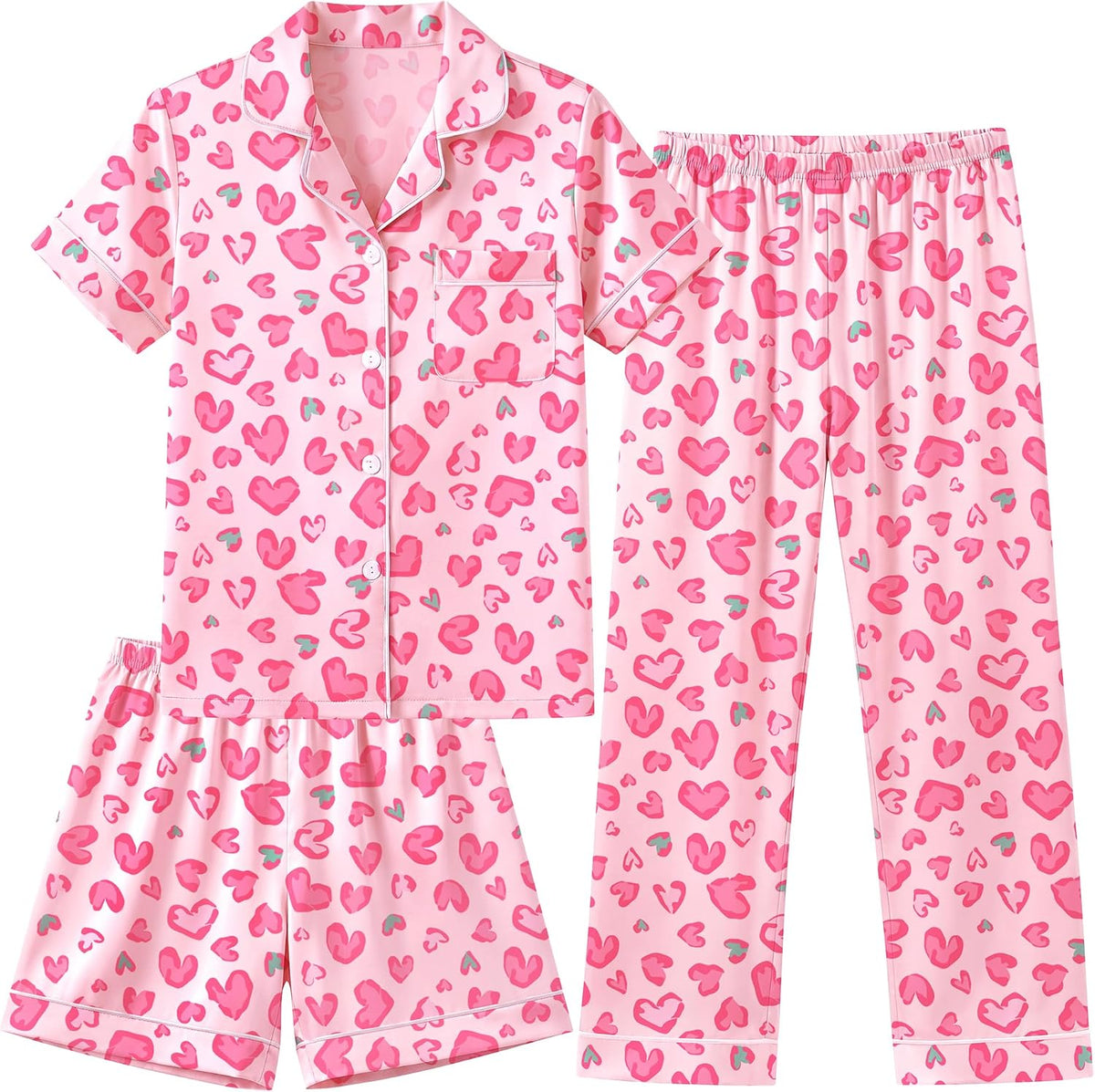 Yoofoss Girls Pajamas Set Kids Satin Pjs Short Sleeves Sleepwear