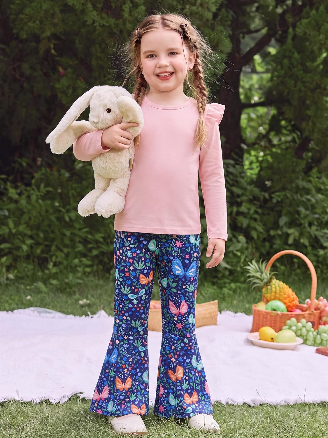 Arshiner Girls 2 Piece Outfits Flare Pants Knit Set Toddler Printed Clothes