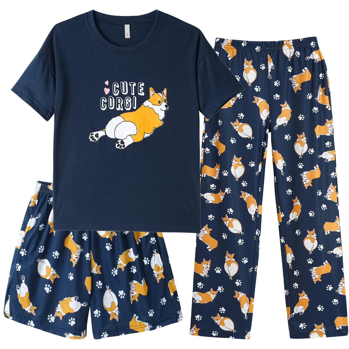 Hupohoi Girls Pajama Sets Summer Short Sleeve With Shorts & Pants Sleepwear