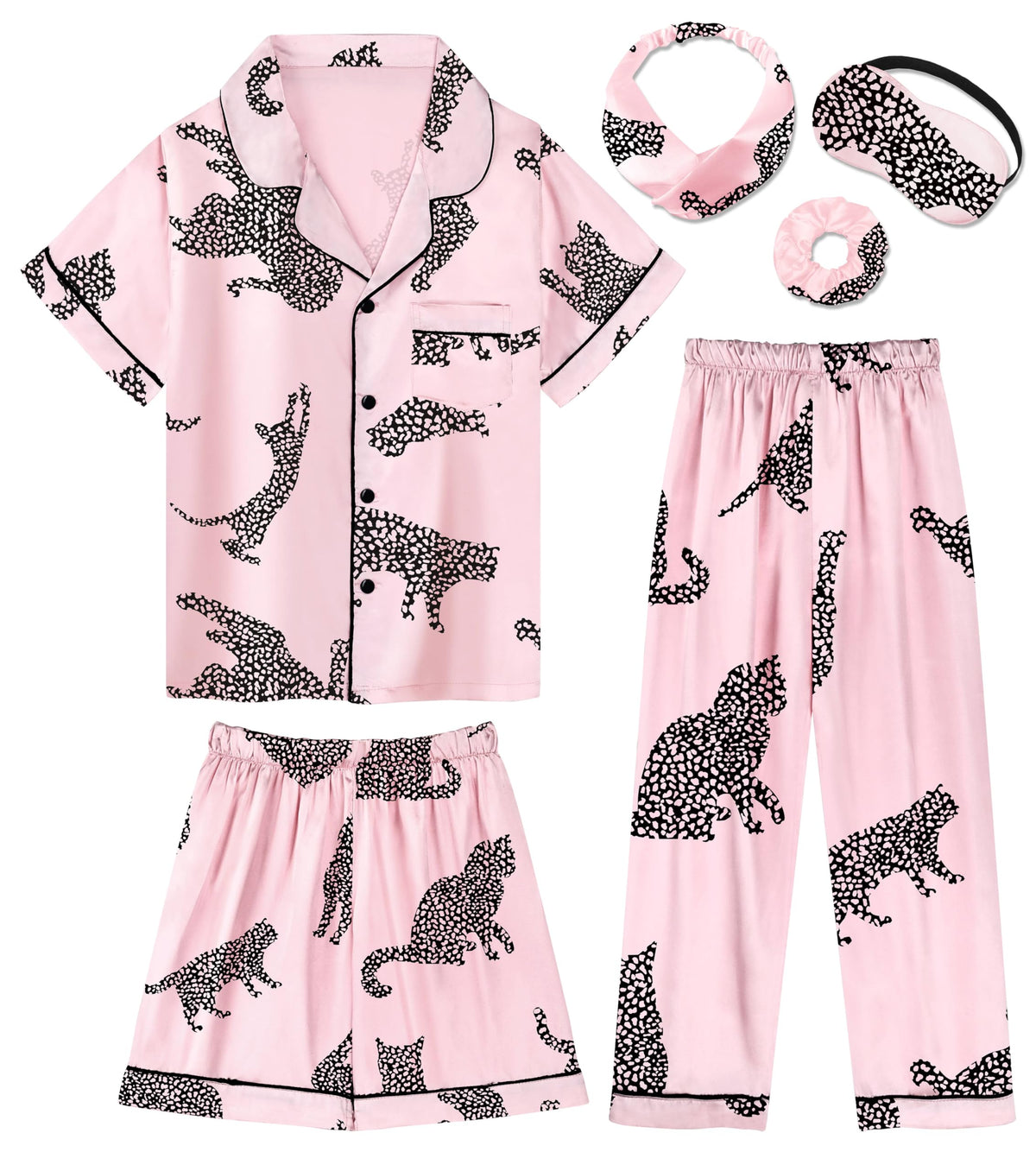 Silk Pajamas for Girls Satin Pajama Kids 3Pcs Short Sleeve Pjs Set